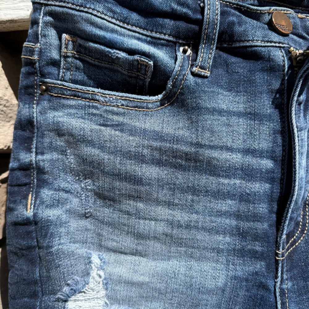 BKE Parker High Rise Distressed BOHO Denim Micro Cutoff Shorts Dark Wash Sz 25 - Picture 8 of 12